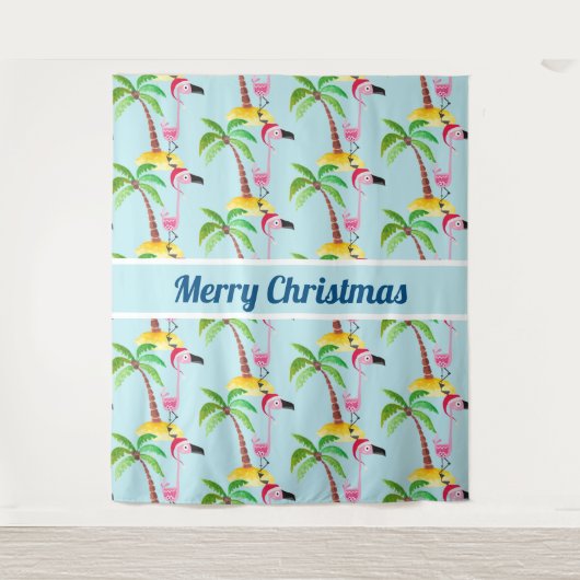 Whimsical Pink Flamingo Tropical Weihnachten Wandteppich (Vorderseite)