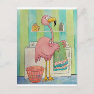 Whimsical Pink Flamingo tut Wäsche Niedlich Postkarte