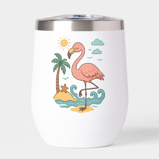 Whimsical Pink Flamingo Wine Tumbler (Vorderseite)