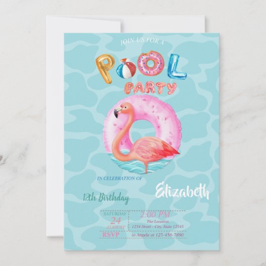 Whimsical Pink Flamingos Pool Schwimmbad Sommer Einladung (Vorderseite)