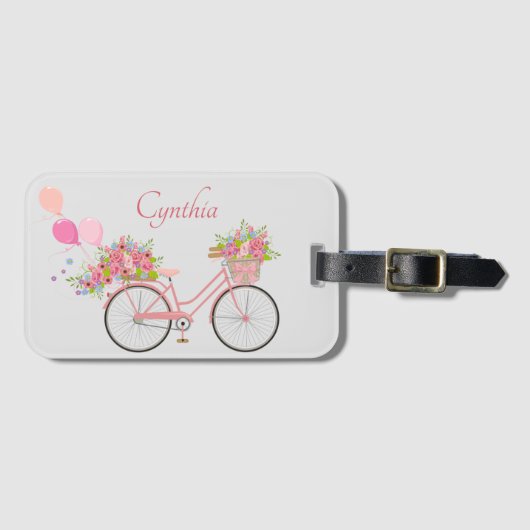 Whimsical Pink Floral Bike Personalisiert Gepäckanhänger (Vorderseite (Horizontal))