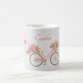 Whimsical Pink Floral Bike Personalisiert Kaffeetasse (Mittel)
