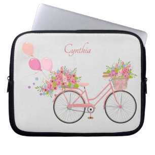 Whimsical Pink Floral Bike Personalisiert Laptopschutzhülle