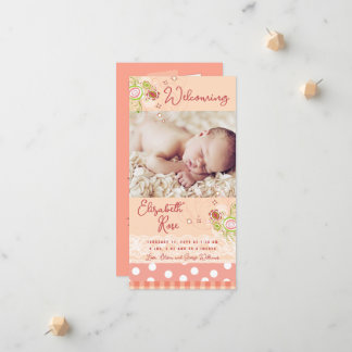 Whimsical Pink Floral Blooms Baby Girl Foto Geburt Ankündigung