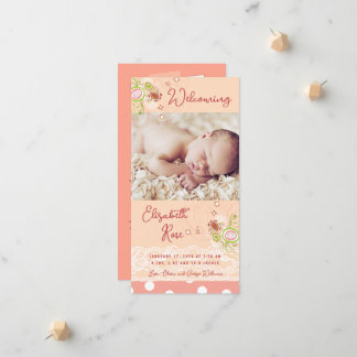 Whimsical Pink Floral Blooms Baby Girl Foto Geburt Ankündigung