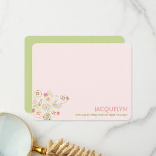 Whimsical Pink Floral Blooms Chic Girl Baby Dusche Dankeskarte
