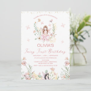 Whimsical Pink Floral Fairy Erster Geburtstag Einladung
