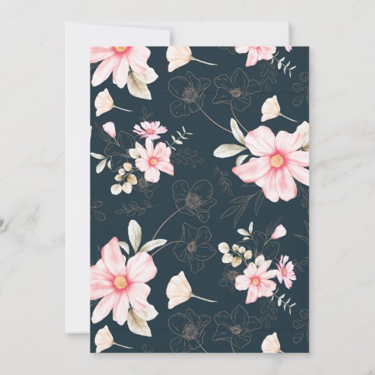 Whimsical Pink Floral Foto Wedding Blue Einladung (Rückseite)