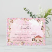 Whimsical Pink Floral Mairy 1. Geburtstag Einladung (Stehend Vorderseite)