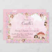 Whimsical Pink Floral Mairy 1. Geburtstag Einladung (Vorne/Hinten)