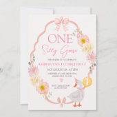 Whimsical Pink Floral One Silly Goose 1st Birthday Einladung (Vorderseite)