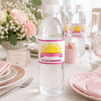 Whimsical Pink Gelbe Kleine Sonnenschein-Baby-Part Wasserflaschenetikett