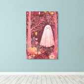 Whimsical Pink Ghost im verzauberten Blumenwald Leinwanddruck (Insitu (Holzboden))