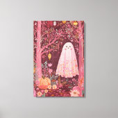Whimsical Pink Ghost im verzauberten Blumenwald Leinwanddruck (Vorderseite)
