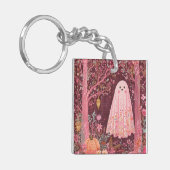 Whimsical Pink Ghost im verzauberten Blumenwald Schlüsselanhänger (Vorderseite links)