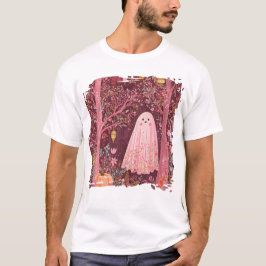 Whimsical Pink Ghost im verzauberten Blumenwald T-Shirt