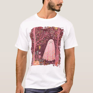 Whimsical Pink Ghost im verzauberten Blumenwald T-Shirt