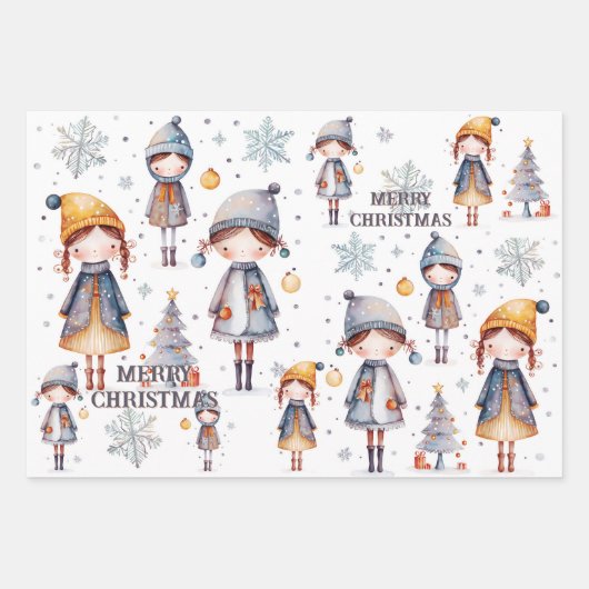 Whimsical Pink Girly Artistic Weihnachten Geschenkpapier Set (Vorderseite 3)