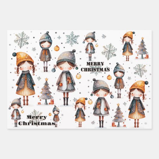 Whimsical Pink Girly Artistic Weihnachten Geschenkpapier Set (Vorderseite)