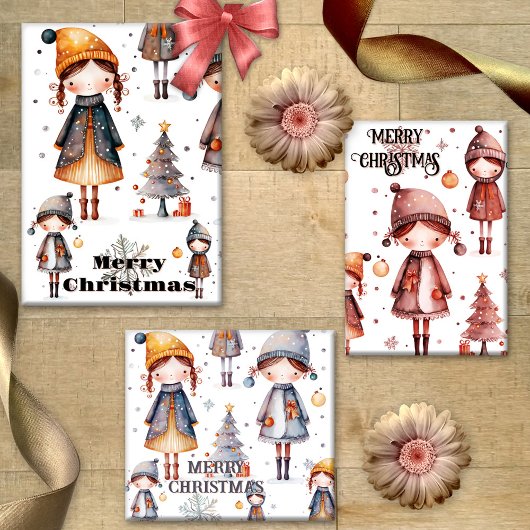 Whimsical Pink Girly Artistic Weihnachten Geschenkpapier Set