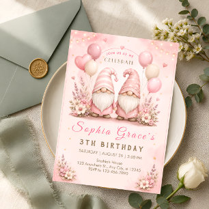 Whimsical Pink Gnom 3. Geburtstag Einladung