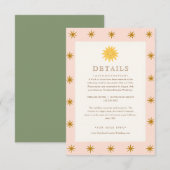 Whimsical Pink & Gold Sun Wedding Details Card Begleitkarte (Vorne/Hinten)