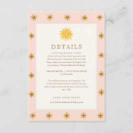 Whimsical Pink & Gold Sun Wedding Details Card Begleitkarte
