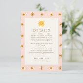 Whimsical Pink & Gold Sun Wedding Details Card Begleitkarte (Stehend Vorderseite)
