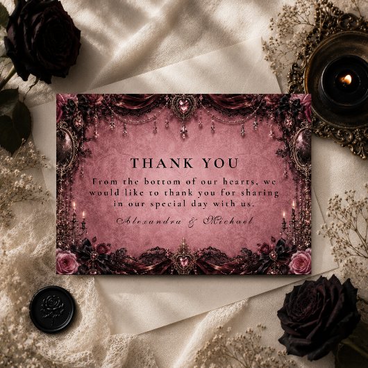 Whimsical Pink Goth-Hochzeit Dankeskarte