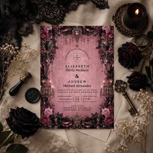 Whimsical Pink Goth-Hochzeit Einladung
