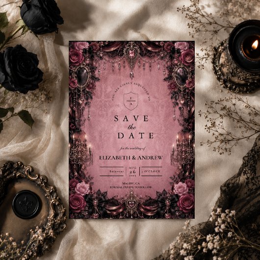 Whimsical Pink Goth-Hochzeit Save The Date