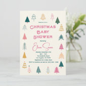 Whimsical Pink & Green Christmas Tree Baby Shower Einladung (Stehend Vorderseite)