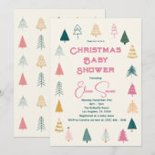 Whimsical Pink & Green Christmas Tree Baby Shower Einladung (Vorne/Hinten)