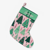 Whimsical Pink & Green Christmas Tree Pattern Name Kleiner Weihnachtsstrumpf (Vorderansicht (hängend))