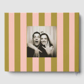 Whimsical Pink Green Striped Scribble wedding Gästebuch (Rückseite)