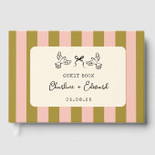 Whimsical Pink Green Striped Scribble Wedding Gästebuch (Vorderseite)