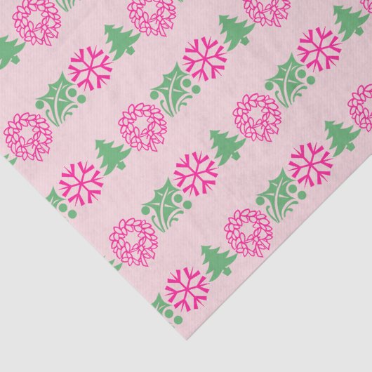 Whimsical Pink & Green Weihnachtsbaum Holly Wreath Seidenpapier (Detail)