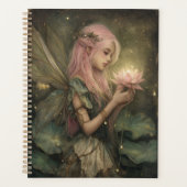 Whimsical Pink-Haired Fairy and Lotus Flower Planer (Vorderseite)