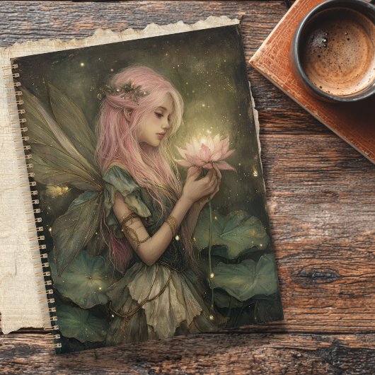 Whimsical Pink-Haired Fairy and Lotus Flower Planer