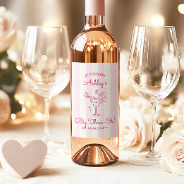 Whimsical Pink Hand Drawn Cocktail 30. Geburtstag Weinetikett