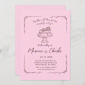 Whimsical Pink Hand Drawn Illustration Wedding  Einladung (Vorne/Hinten)