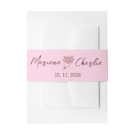 Whimsical Pink Hand Drawn Illustration Wedding  Einladungsbanderole