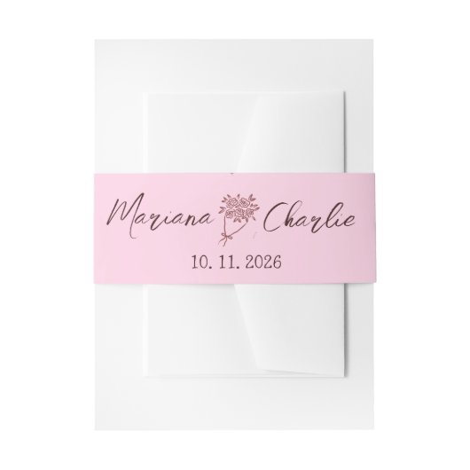 Whimsical Pink Hand Drawn Illustration Wedding  Einladungsbanderole (Vorderseite Beispiel)