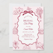 Whimsical Pink Hand Drawn Tea Party Bridal Shower Einladung (Vorderseite)