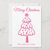Whimsical Pink Hand gezogen Weihnachtsbaum Feiertagskarte (Vorderseite)