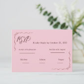 Whimsical Pink Hand Written Scribble Wedding RSVP  (Stehend Vorderseite)
