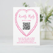 Whimsical Pink Heart QR Code Wedding RSVP Karte (Stehend Vorderseite)