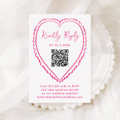Whimsical Pink Heart QR Code Wedding RSVP Karte