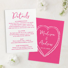 Whimsical Pink Heart Wedding Details Begleitkarte