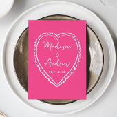Whimsical Pink Heart Wedding Menükarte